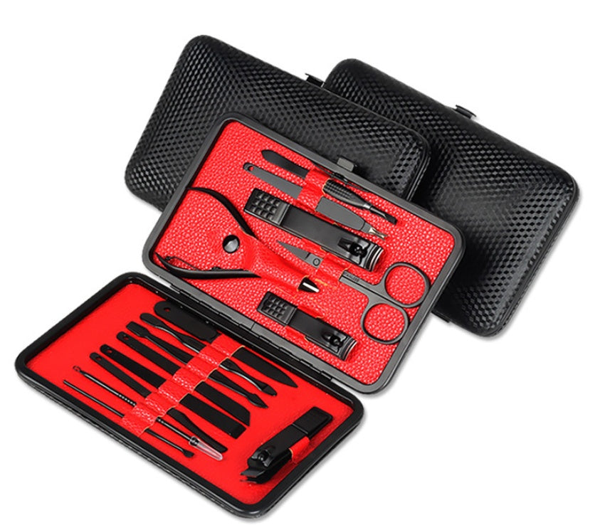 15-Piece Black Stainless Steel Manicure Set – High-End Nail Clippers & Scissors